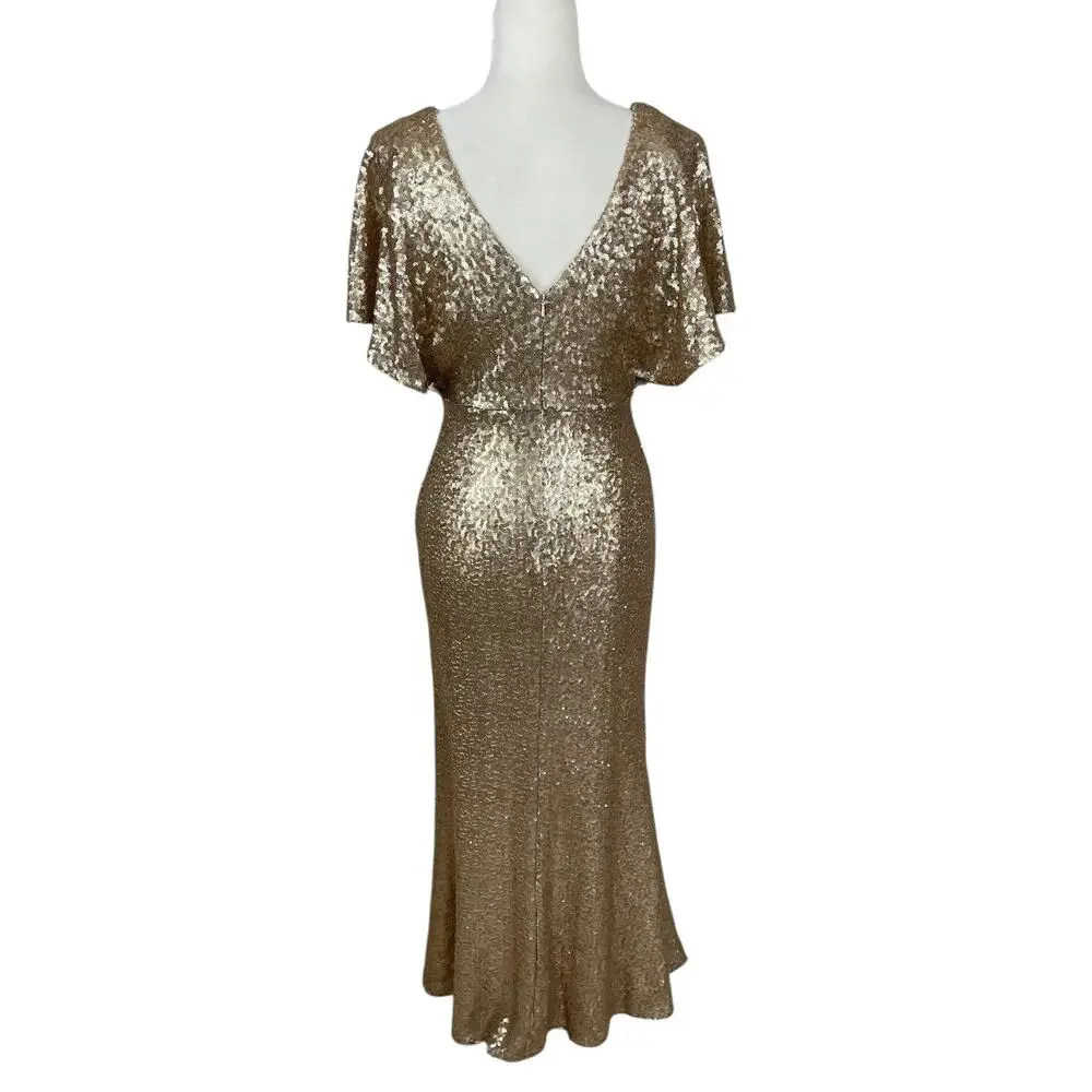 Revelry Gwen Sequin Gown Dress Champagne Gold 202 Size 10 Bridesmaid Elegant - Picture 7 of 16